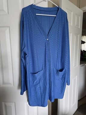 Blue Lightweight Button Cardigan with Pockets